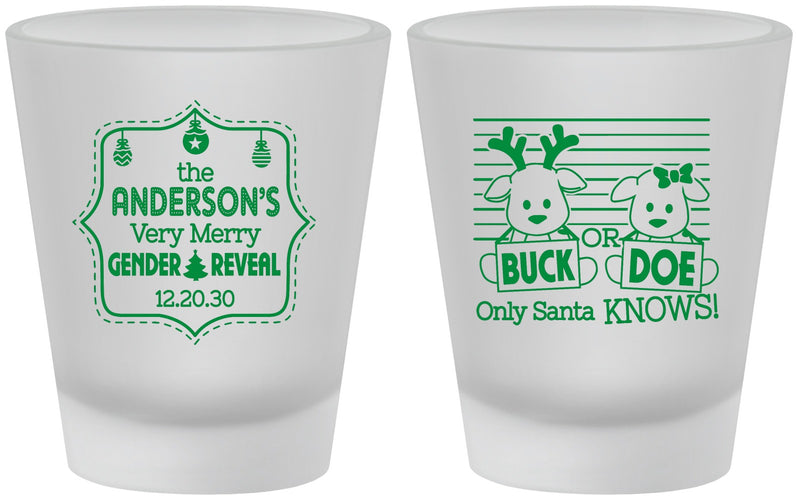 Custom Baby Shower Frosted Shot Glasses - Christmas Gender Reveal | 90194