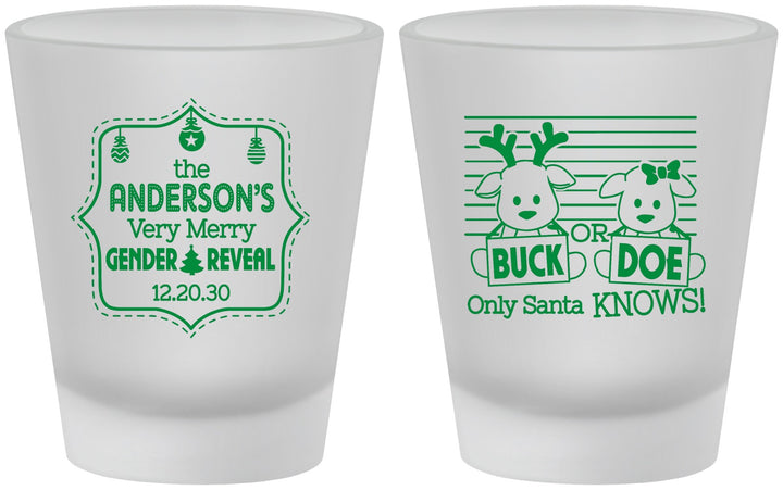 Custom Baby Shower Frosted Shot Glasses - Christmas Gender Reveal | 90194