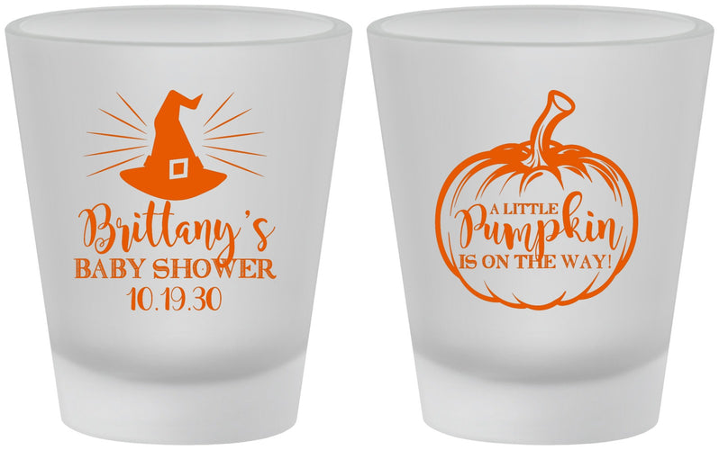 Custom Baby Shower Frosted Shot Glasses - Little Pumpkin Halloween | 90196