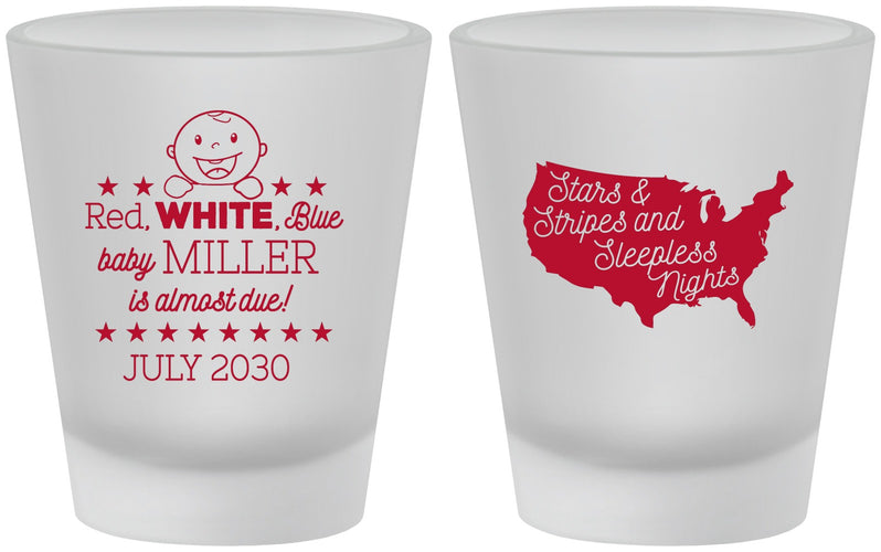 Custom Baby Shower Frosted Shot Glasses - Red White Blue | 90197