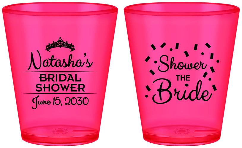 Custom Bridal Shower Plastic Shot Glasses - Shower The Bride | 100001