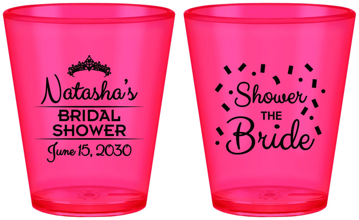 Custom Bridal Shower Plastic Shot Glasses - Shower The Bride | 100001