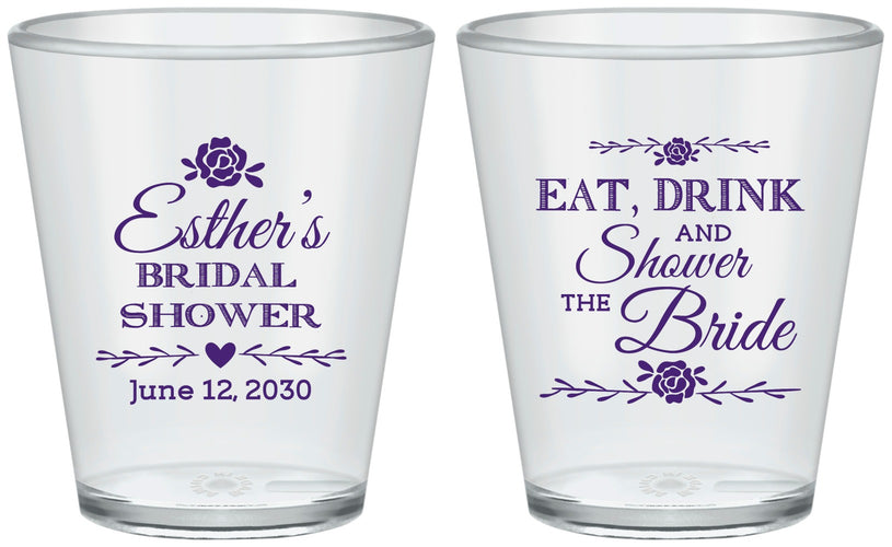 Custom Bridal Shower Plastic Shot Glasses - Eat Drink Shower Bride | 100002