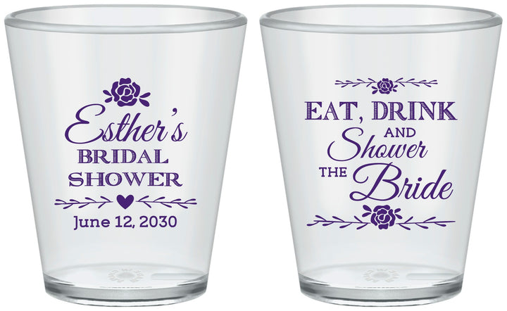 Custom Bridal Shower Plastic Shot Glasses - Eat Drink Shower Bride | 100002