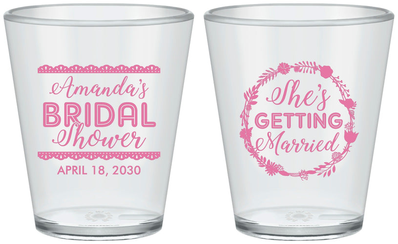 Custom Bridal Shower Plastic Shot Glasses - She's Getting Married | 100003