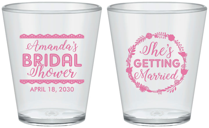 Custom Bridal Shower Plastic Shot Glasses - She's Getting Married | 100003