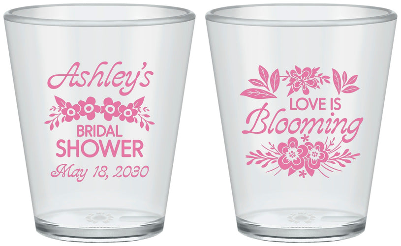 Custom Bridal Shower Plastic Shot Glasses - Love Is Blooming | 100007