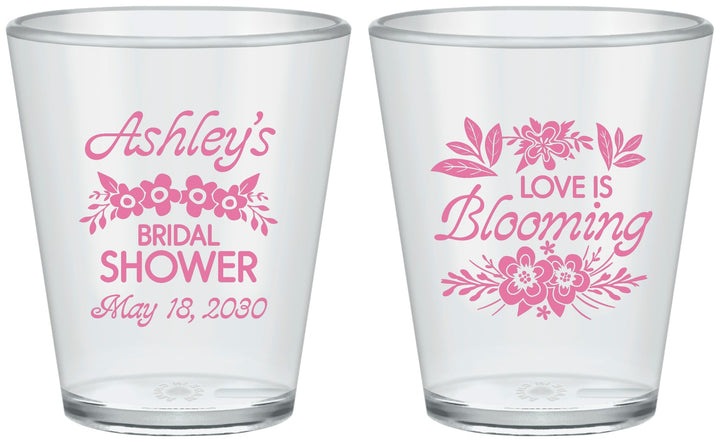 Custom Bridal Shower Plastic Shot Glasses - Love Is Blooming | 100007