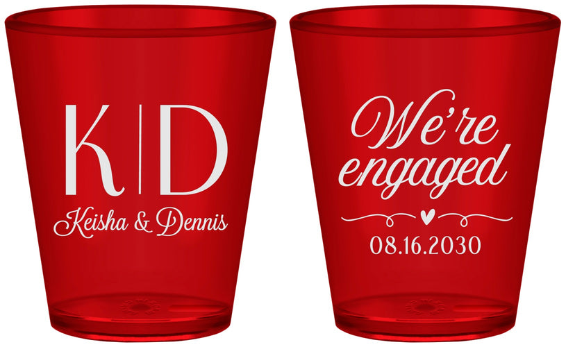 Custom Engagement Plastic Shot Glasses - We Are Engaged | 10001