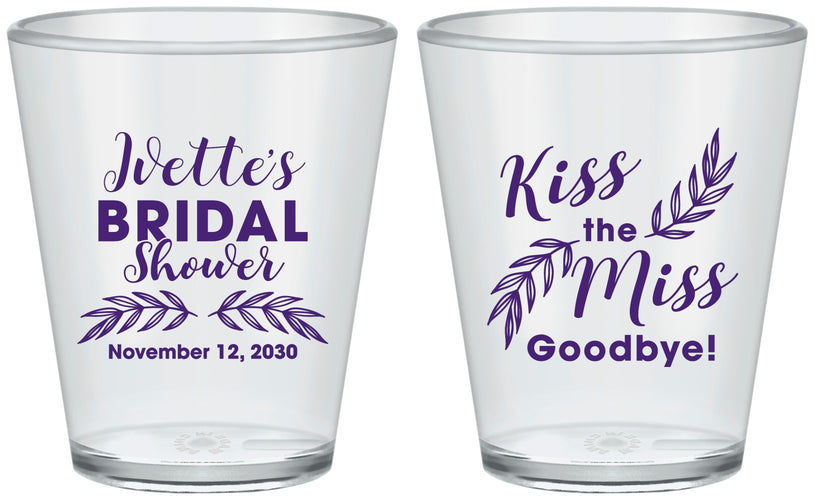 Custom Bridal Shower Plastic Shot Glasses - Kiss The Miss Goodbye | 100010