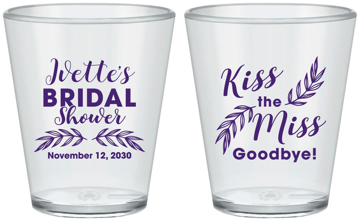 Custom Bridal Shower Plastic Shot Glasses - Kiss The Miss Goodbye | 100010
