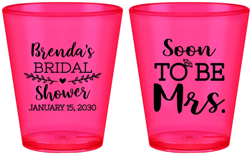 Custom Bridal Shower Plastic Shot Glasses - Soon To Be Mrs | 100013