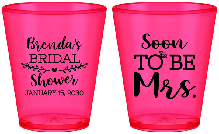 Custom Bridal Shower Plastic Shot Glasses - Soon To Be Mrs | 100013
