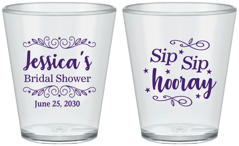 Custom Bridal Shower Plastic Shot Glasses - Sip Sip Hooray | 100016