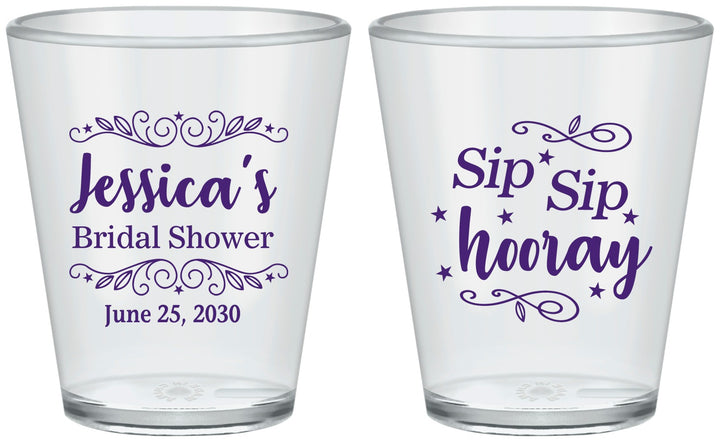 Custom Bridal Shower Plastic Shot Glasses - Sip Sip Hooray | 100016