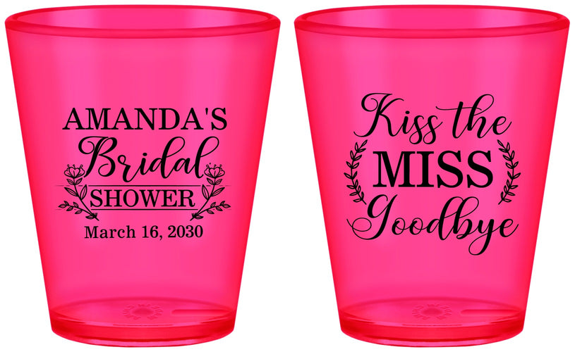 Custom Bridal Shower Plastic Shot Glasses - Kiss The Miss Goodbye | 100017