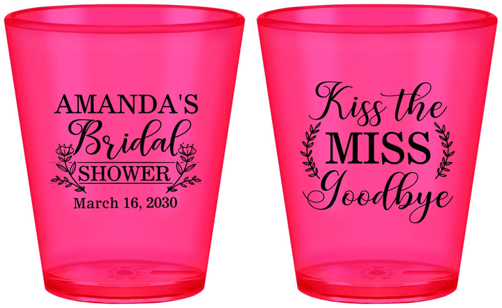 Custom Bridal Shower Plastic Shot Glasses - Kiss The Miss Goodbye | 100017