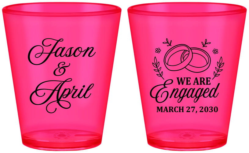 Custom Engagement Plastic Shot Glasses - We Are Engaged | 10003