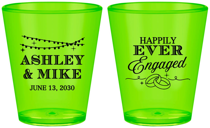 Custom Engagement Plastic Shot Glasses - Happily Ever Engaged | 10006