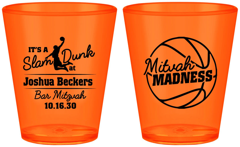 Custom Bar Mitzvah Plastic Shot Glasses - 13th Birthday Basketball | 110000