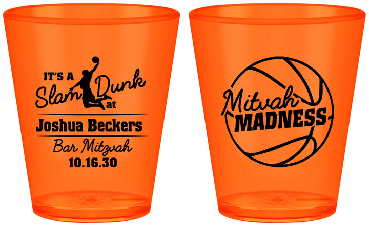 Custom Bar Mitzvah Plastic Shot Glasses - 13th Birthday Basketball | 110000