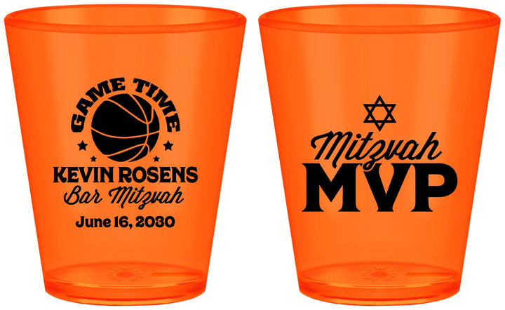 Custom Bar Mitzvah Plastic Shot Glasses - 13th Birthday Basketball | 110001