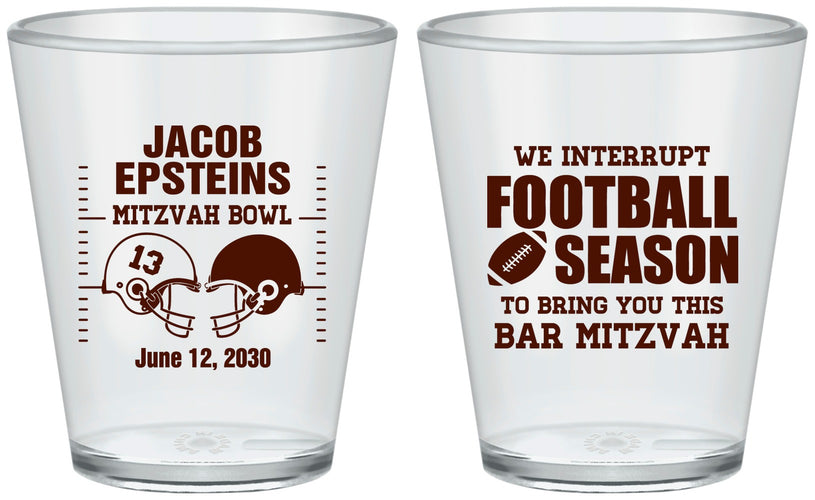 Custom Bar Mitzvah Plastic Shot Glasses - 13th Birthday Football | 110003