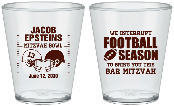 Custom Bar Mitzvah Plastic Shot Glasses - 13th Birthday Football | 110003