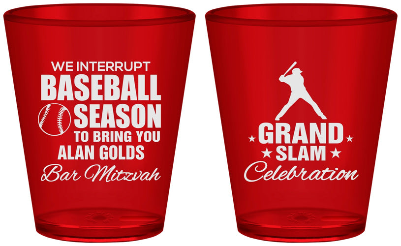 Custom Bar Mitzvah Plastic Shot Glasses - 13th Birthday Baseball | 110004