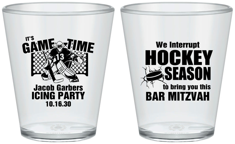 Custom Bar Mitzvah Plastic Shot Glasses - 13th Birthday Hockey | 110006