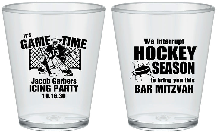 Custom Bar Mitzvah Plastic Shot Glasses - 13th Birthday Hockey | 110006