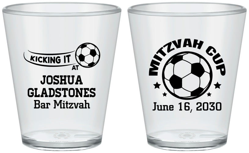 Custom Bar Mitzvah Plastic Shot Glasses - 13th Birthday Soccer | 110008
