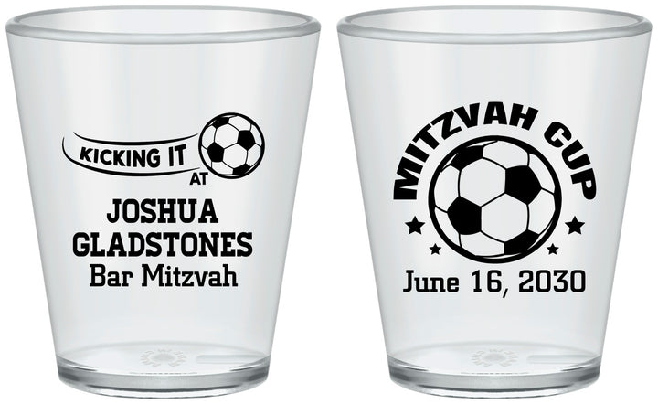 Custom Bar Mitzvah Plastic Shot Glasses - 13th Birthday Soccer | 110008