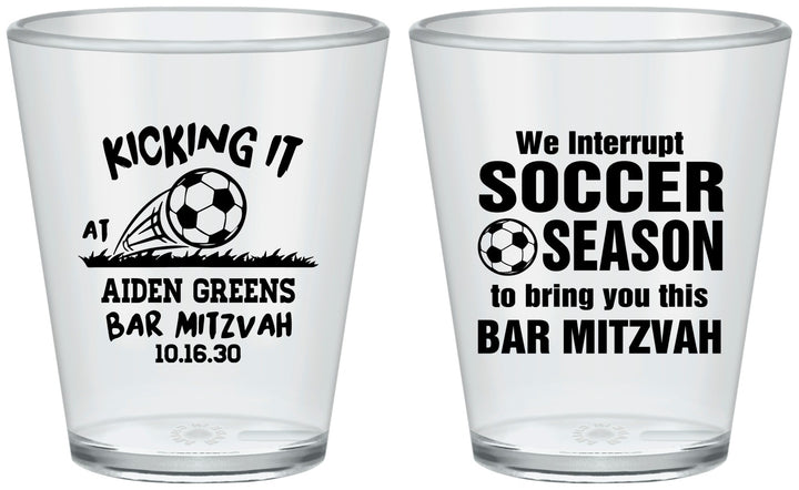 Custom Bar Mitzvah Plastic Shot Glasses - 13th Birthday Soccer | 110009