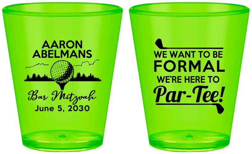 Custom Bar Mitzvah Plastic Shot Glasses - 13th Birthday Golf | 110010
