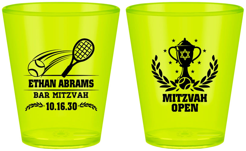 Custom Bar Mitzvah Plastic Shot Glasses - 13th Birthday Tennis | 110011
