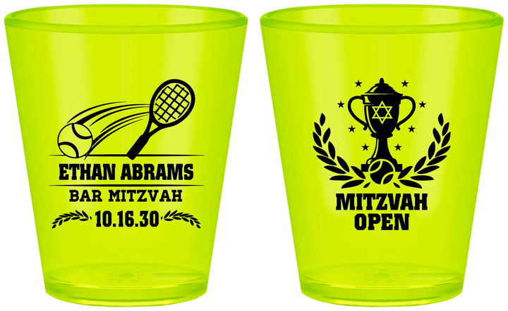 Custom Bar Mitzvah Plastic Shot Glasses - 13th Birthday Tennis | 110011