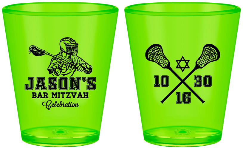 Custom Bar Mitzvah Plastic Shot Glasses - 13th Birthday Lacrosse | 110012