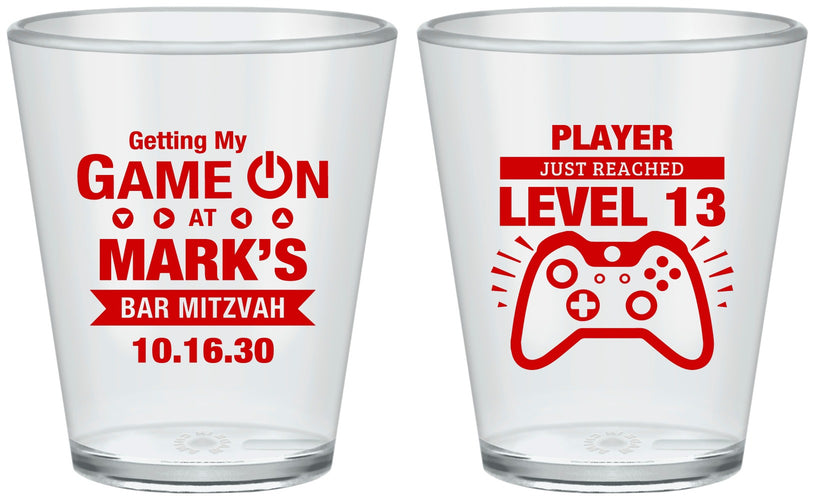 Custom Bar Mitzvah Plastic Shot Glasses - 13th Birthday Video Game | 110013