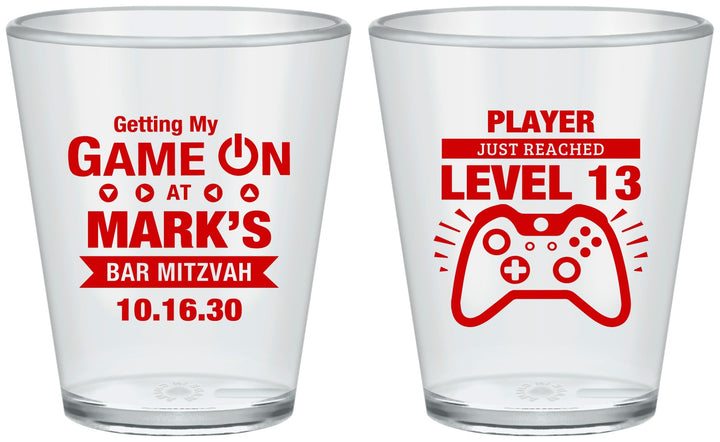 Custom Bar Mitzvah Plastic Shot Glasses - 13th Birthday Video Game | 110013