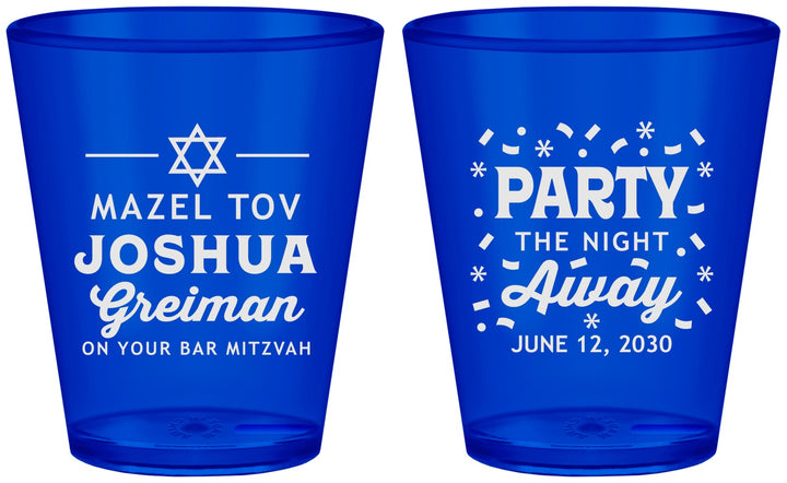 Custom Bar Mitzvah Plastic Shot Glasses - 13th Birthday Mazel Tov | 110019