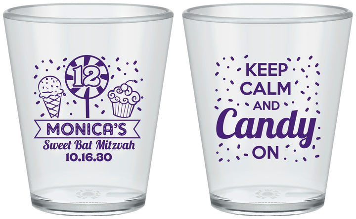 Custom Bat Mitzvah Plastic Shot Glasses - 12th Birthday Cupcake | 120001