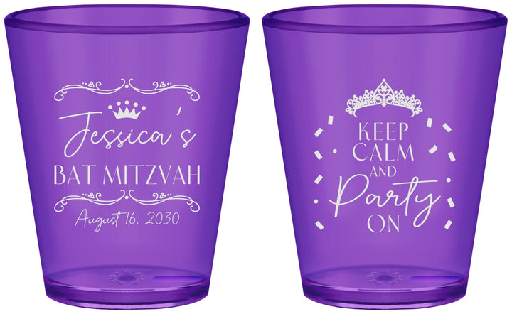 Custom Bat Mitzvah Plastic Shot Glasses - 12th Birthday Tiara | 120002