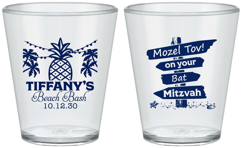 Custom Bat Mitzvah Plastic Shot Glasses - 12th Birthday Beach | 120005