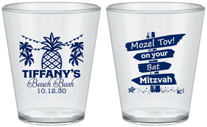Custom Bat Mitzvah Plastic Shot Glasses - 12th Birthday Beach | 120005