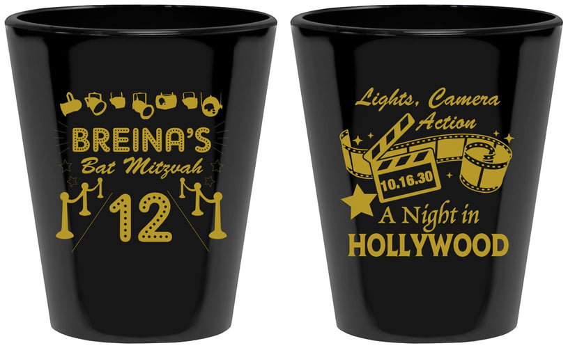 Custom Bat Mitzvah Plastic Shot Glasses - 12th Birthday Hollywood | 120006