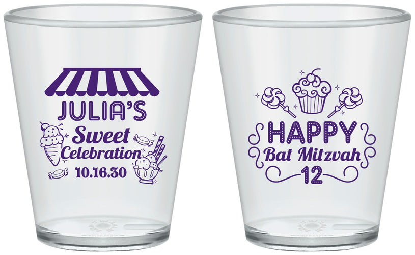 Custom Bat Mitzvah Plastic Shot Glasses - 12th Birthday Cupcake | 120010