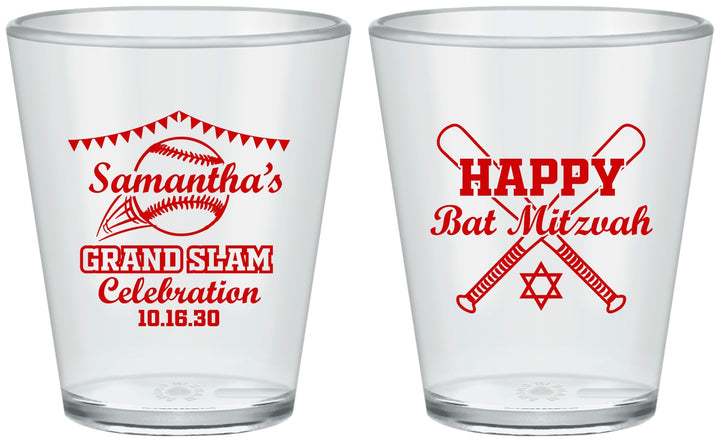 Custom Bat Mitzvah Plastic Shot Glasses - 12th Birthday Softball | 120012