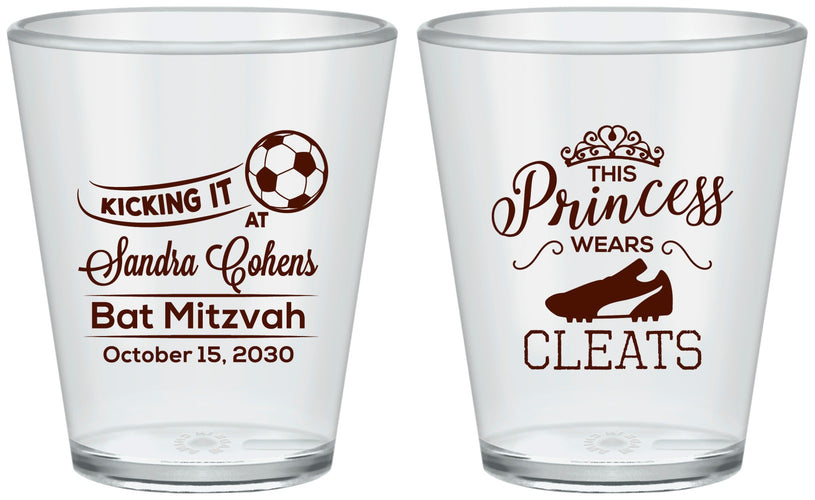 Custom Bat Mitzvah Plastic Shot Glasses - 12th Birthday Soccer | 120014