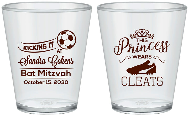 Custom Bat Mitzvah Plastic Shot Glasses - 12th Birthday Soccer | 120014